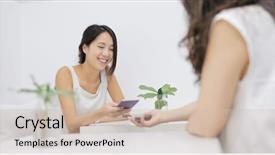  Presentation with sharing - Slide set featuring cellphone inside coffee shop background and a soft green colored foreground