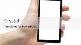  Presentation with advertisement - Theme with cellphone iphones tablet in hand background and a light gray colored foreground