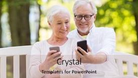  Presentation with old age - Slide deck enhanced with cellpfone network - old age technology and people background and a  colored foreground