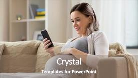  Presentation with pregnant - PPT theme having cellpfone network - pregnancy people and technology concept background and a coral colored foreground