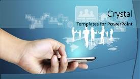  Presentation with touch screen - Audience pleasing PPT theme consisting of cellpfone network - touch screen mobile phone backdrop and a  colored foreground