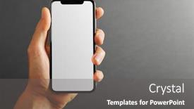  Presentation with advertisement - Presentation theme enhanced with cellphone-phone-tablet-in-hand background and a gray colored foreground