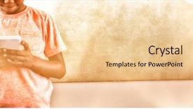  Presentation with little boy - PPT theme having cellphone while standing against greenboard background and a lemonade colored foreground