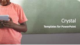  Presentation with school - Audience pleasing presentation theme consisting of cellphone while standing against greenboard backdrop and a gray colored foreground