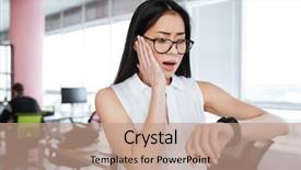  Presentation with asian - Colorful presentation theme enhanced with theme meeting - amazed shocked asian young businesswoman backdrop and a coral colored foreground