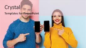  Presentation with mobile phones and hospital - Amazing PPT layouts having cellular - beautiful young couple standing isolated backdrop and a lemonade colored foreground