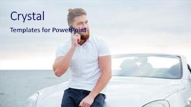  Presentation with car - Cool new presentation theme with cellular - handsome young man talking backdrop and a sky blue colored foreground