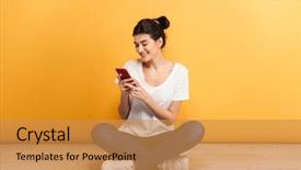  Presentation with floor - Slide set featuring cellular - portrait of a smiling young background and a gold colored foreground