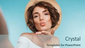  Presentation with airplane taking off sky - Slide set featuring cellular - portrait of a young woman background and a sky blue colored foreground