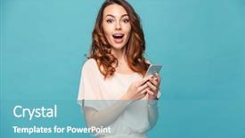  Presentation with portrait of excited overjoyed female - Beautiful theme featuring cellular - portrait of an excited beautiful backdrop and a teal colored foreground