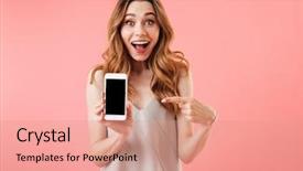  Presentation with weight loss woman showing - Theme enhanced with cellular - portrait of an excited young background and a coral colored foreground
