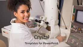  Presentation with biochemistry - Colorful PPT theme enhanced with biochemistry student using large microscope at the university backdrop and a coral colored foreground