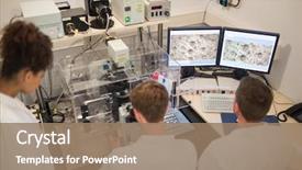  Presentation with biochemistry - Colorful slide deck enhanced with biochemistry students using large microscope backdrop and a coral colored foreground