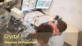  Presentation with biochemistry - Slide deck featuring biochemistry students using large microscope background and a violet colored foreground