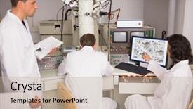  Presentation with biochemistry - Audience pleasing presentation consisting of biochemistry students using large microscope backdrop and a mint green colored foreground