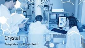  Presentation with biochemistry - Theme featuring science graphic against biochemistry students background and a light blue colored foreground