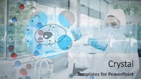 Presentation with blue line - Amazing theme having scientist in protective suit working with cell diagram interface against dna helix in blue and red with ecg line backdrop and a light blue colored foreground