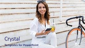  Presentation with time - Theme featuring ciclo celular - attractive young woman spending time background and a sky blue colored foreground