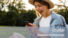  Presentation with happy young student girl holding - Slide deck consisting of ciclo celular - happy young girl in summer background and a  colored foreground