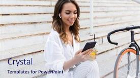  Presentation with time - Cool new PPT theme with ciclo celular - smiling young woman spending time backdrop and a  colored foreground