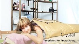  Presentation with spa salon - Beautiful presentation theme featuring cellulitis - beautiful young woman getting spa backdrop and a lemonade colored foreground