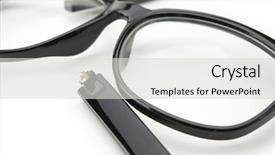  Presentation with glasses blurry eye chart - Beautiful presentation featuring celluloid - broken eye glasses isolated backdrop and a light gray colored foreground