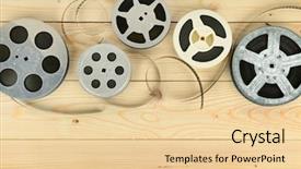  Presentation with obsolete - Presentation design with celluloid - obsolete cinema films on wooden background and a lemonade colored foreground