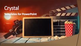  Presentation with accessories - Slide set with celluloid - retro film production accessories placed background and a tawny brown colored foreground