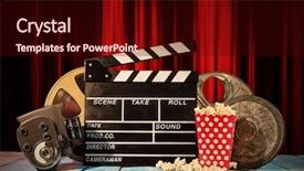  Presentation with red curtain - PPT theme having celluloid - retro film production accessories placed background and a wine colored foreground