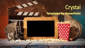 Presentation with film - Slide set enhanced with celluloid - retro film production accessories placed background and a tawny brown colored foreground
