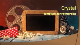  Presentation with accessories - Slide deck enhanced with celluloid - retro film production accessories placed background and a tawny brown colored foreground