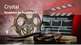  Presentation with film - Amazing slide deck having celluloid - retro film production accessories still backdrop and a coral colored foreground