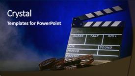  Presentation with accessories - Slide deck having celluloid - retro film production accessories still background and a navy blue colored foreground