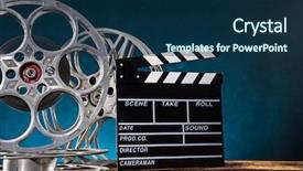  Presentation with film - Audience pleasing presentation theme consisting of celluloid - retro film production accessories still backdrop and a ocean colored foreground