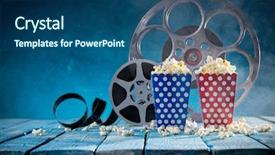  Presentation with film - Slides consisting of celluloid - retro film production accessories still background and a ocean colored foreground