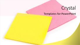  Presentation with sponges - Cool new PPT theme with cellulose sponges isolated on white backdrop and a lemonade colored foreground