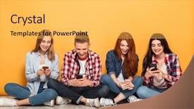  Presentation with young children at school - Audience pleasing PPT theme consisting of cellural network - group of young cheerful school backdrop and a yellow colored foreground