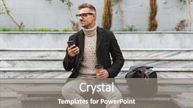  Presentation with man holding phone - Cool new presentation theme with cellural network - handsome man wearing jacket holding backdrop and a gray colored foreground
