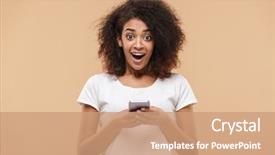  Presentation with mobile network - Presentation design consisting of cellural network - portrait of a cheerful young background and a coral colored foreground