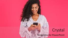  Presentation with mobile network - Cool new presentation theme with cellural network - portrait of a smiling young backdrop and a coral colored foreground