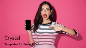  Presentation with mobile network - Beautiful slide deck featuring cellural network - portrait of an excited girl backdrop and a coral colored foreground