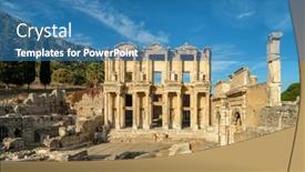  Presentation with library - Presentation design enhanced with celsus-library-in-ancient-city background and a teal colored foreground