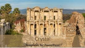  Presentation with library - PPT theme with celsus-library-in-ancient-city background and a coral colored foreground