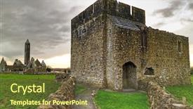  Presentation with celtic cross - Slides having celtic cross - kilmacduagh monastery in burren area background and a tawny brown colored foreground