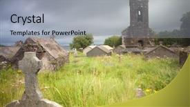  Presentation with cemetery - Cool new slides with celtic cross - old desolated cemetery overgrown backdrop and a light gray colored foreground