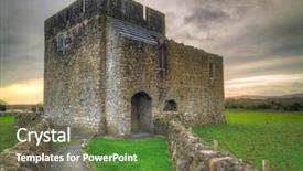  Presentation with stone cross - Presentation theme featuring celtic cross - stone architecture of kilmacduagh monastery background and a violet colored foreground