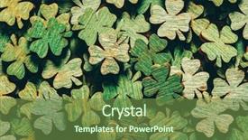  Presentation with green leaf - Audience pleasing theme consisting of celtic design - pile of wooden green four-leaf backdrop and a tawny brown colored foreground