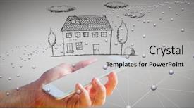  Presentation with digital image - Theme having celular molecular - digital composite image of hand background and a light gray colored foreground