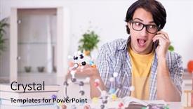  Presentation with exam - Cool new PPT layouts with celular molecular - young student physicist preparing backdrop and a  colored foreground