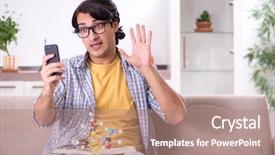  Presentation with test exam student - Amazing slide set having celular molecular - young student physicist preparing backdrop and a  colored foreground